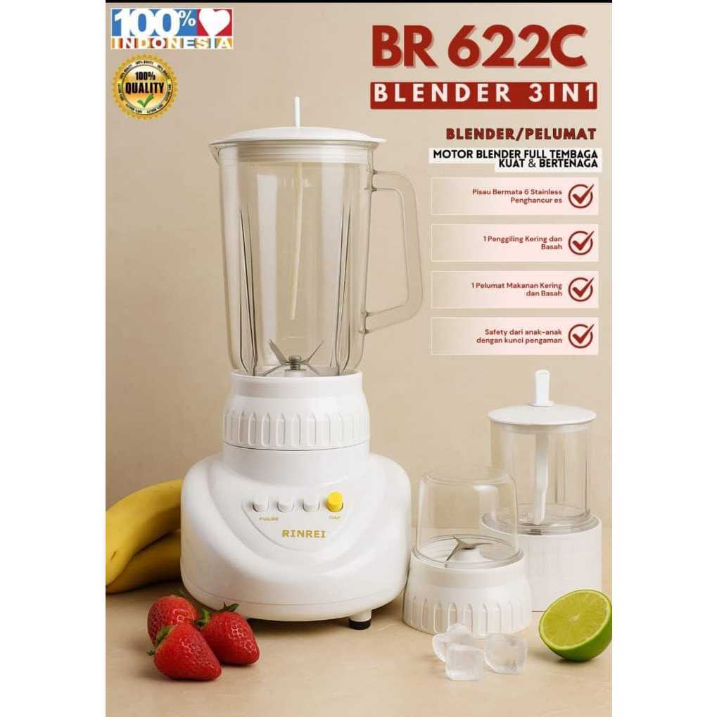 BLENDER MULTIFUNGSI RINREI 3IN1 6MATA PISAU ANTI PECAH BR 622C