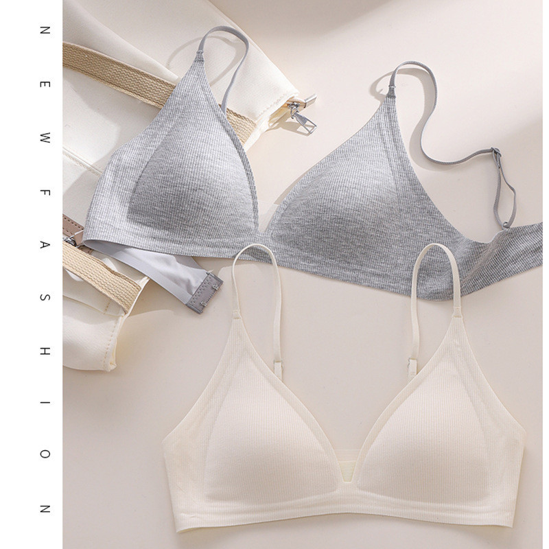 [Miss Lace]Bra cup segitiga romantis dengan V dalam, kain bergaris mewah dan nyaman, bra dada kecil