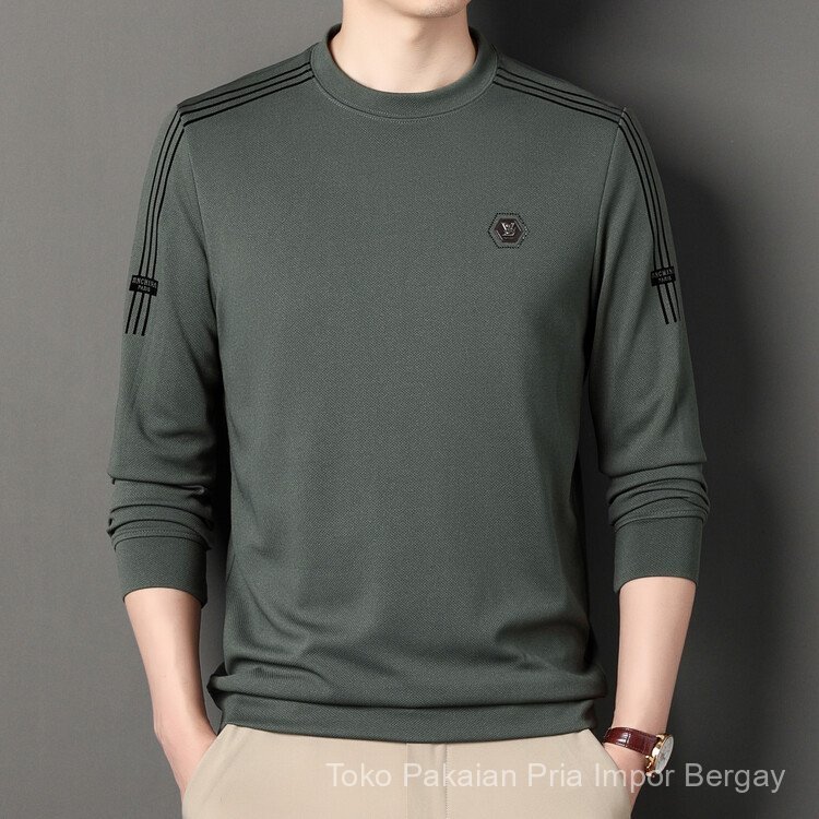 Sweatshirt Lengan Panjang Leher Bulat Pria T Baju Kaos