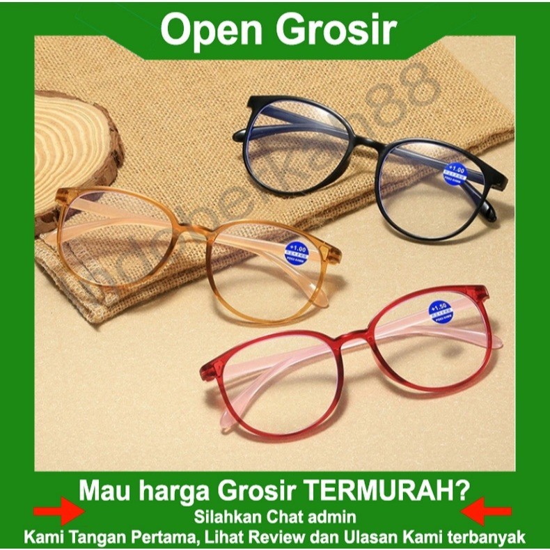 Kacamata Baca Plus +100, +150, + 200, +250, +300, +350, +400 Pria Wanita TR90 Fleksible Lensa Plus A