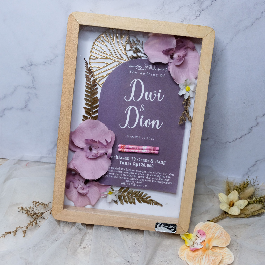 Custom Mahar Frame Kayu Akrilik Pernikahan Replika Mahar Pernikahan Aesthetic Frame Kayu Mahar