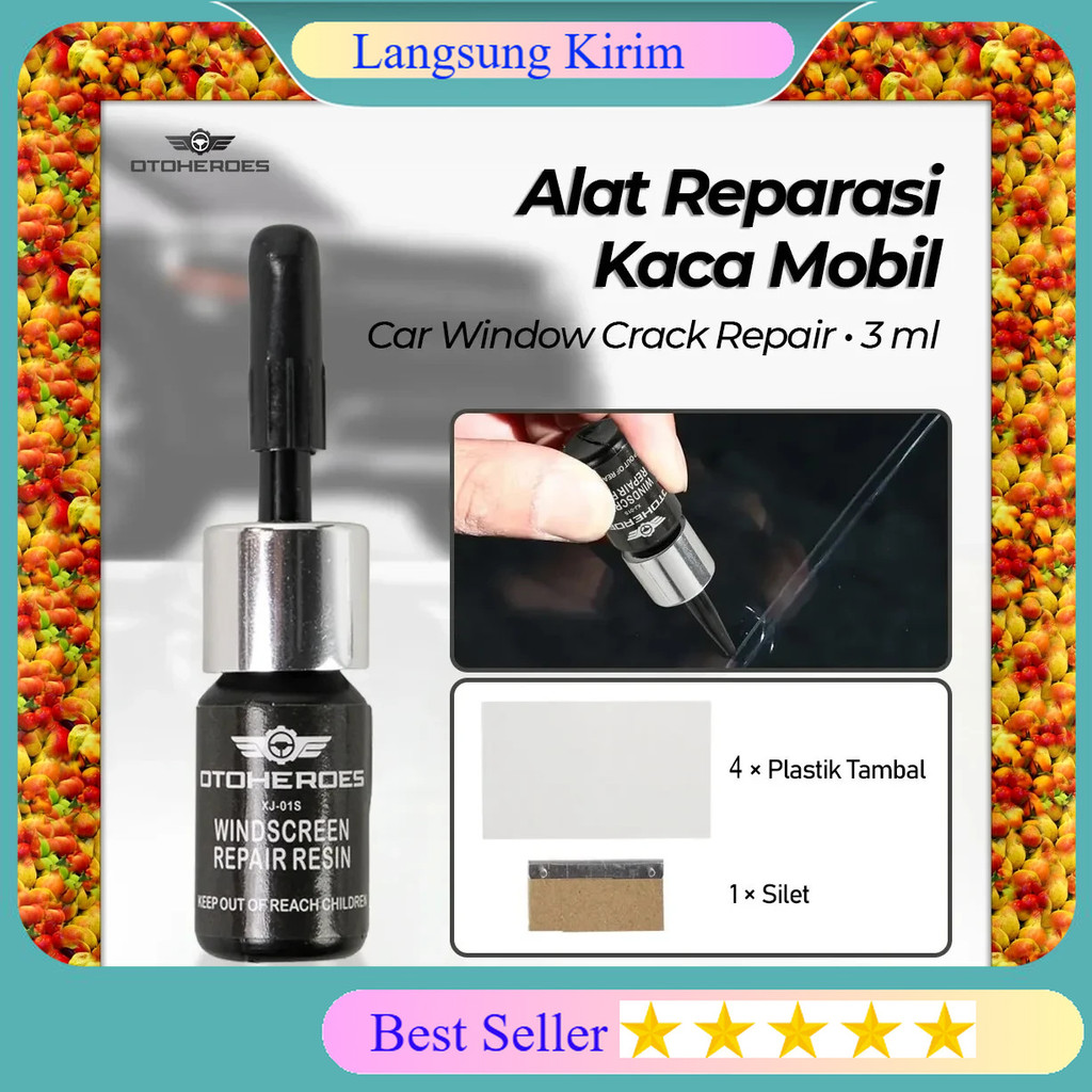 OTOHEROES Alat Penambal Kaca Retak Mobil Car Window Crack Repair Tool Resin Lem Pecah 3ml - XJ-01S A