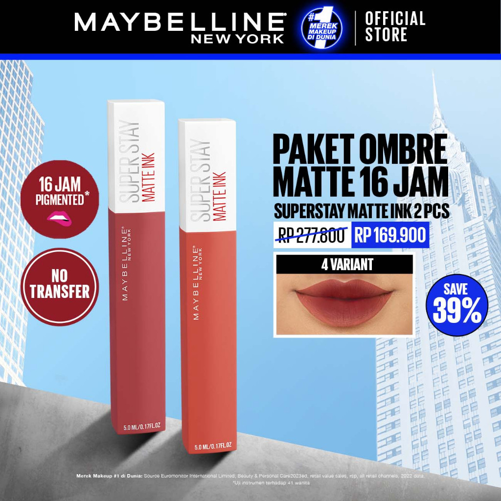 MAYBELLINE OFFICIAL Paket Hemat Superstay Matte Ink 2 pcs Ombre Set Lipstick - Long Lasting Lipstick