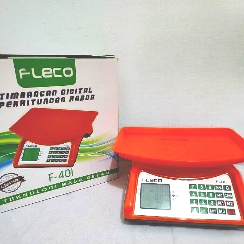 FLECO Timbangan Digital F40I F 40I 40 Kg 40 Kilo Gram Body Orange Layar LCD Monitor Depan Belakang L