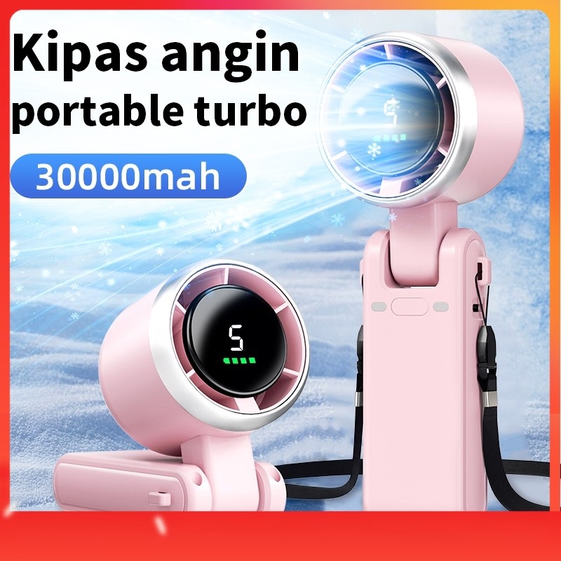 Kipas Angin Mini Portable USB 30000mAh Kipas Lipat 5-Speed Wind LED Display Dengan Untuk kipas angin