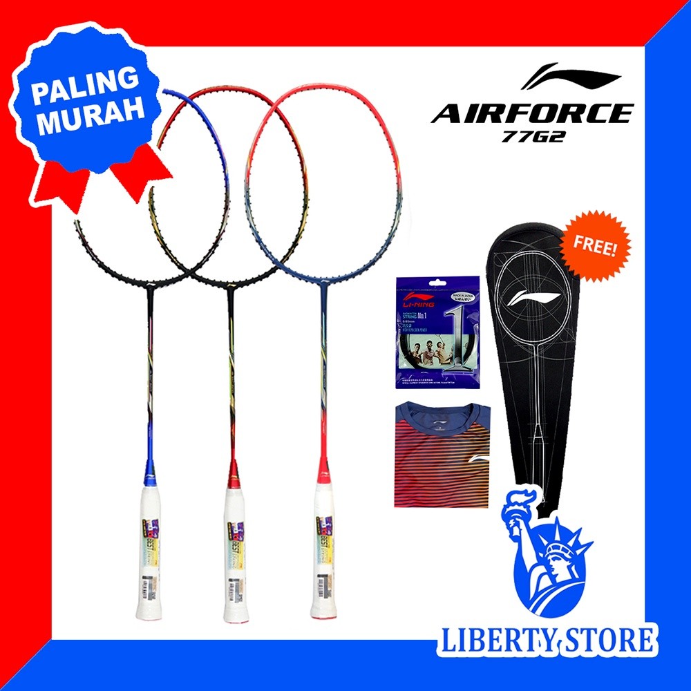Raket Badminton ORIGINAL LINING AIR FORCE 77 G2 + TAS + BAJU + SENAR
