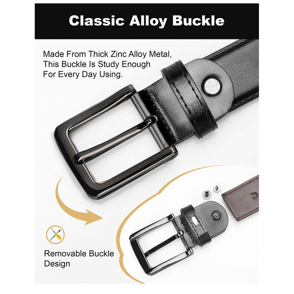 Maikun Men's Black Leather Belt Black For Trousers Classic Black Alloy Pin Buckle Business Second La