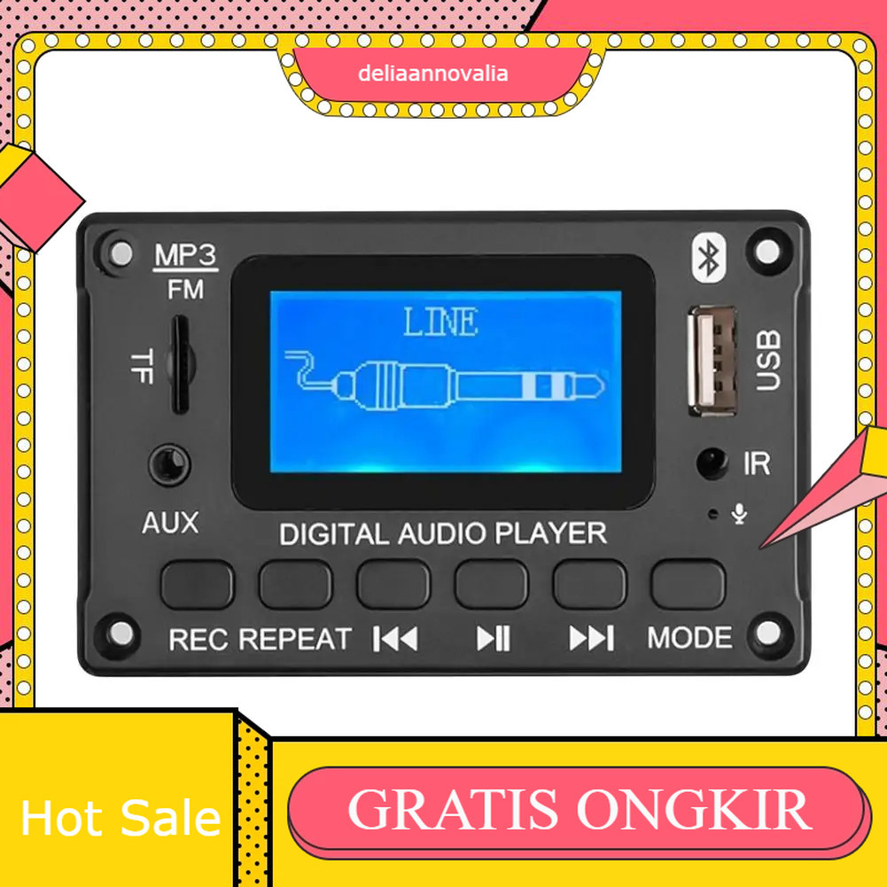 MODUL MP3 PLAYER BLUETOOTH USB FM RADIO MIC AUX CARD DC 12V