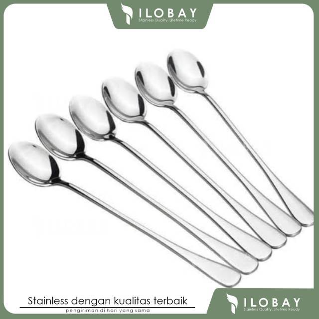 Sendok teh panjang TEBAL kualitas hotel isi 6pcs / sendok es panjang tebal stainless / sendok teh ho