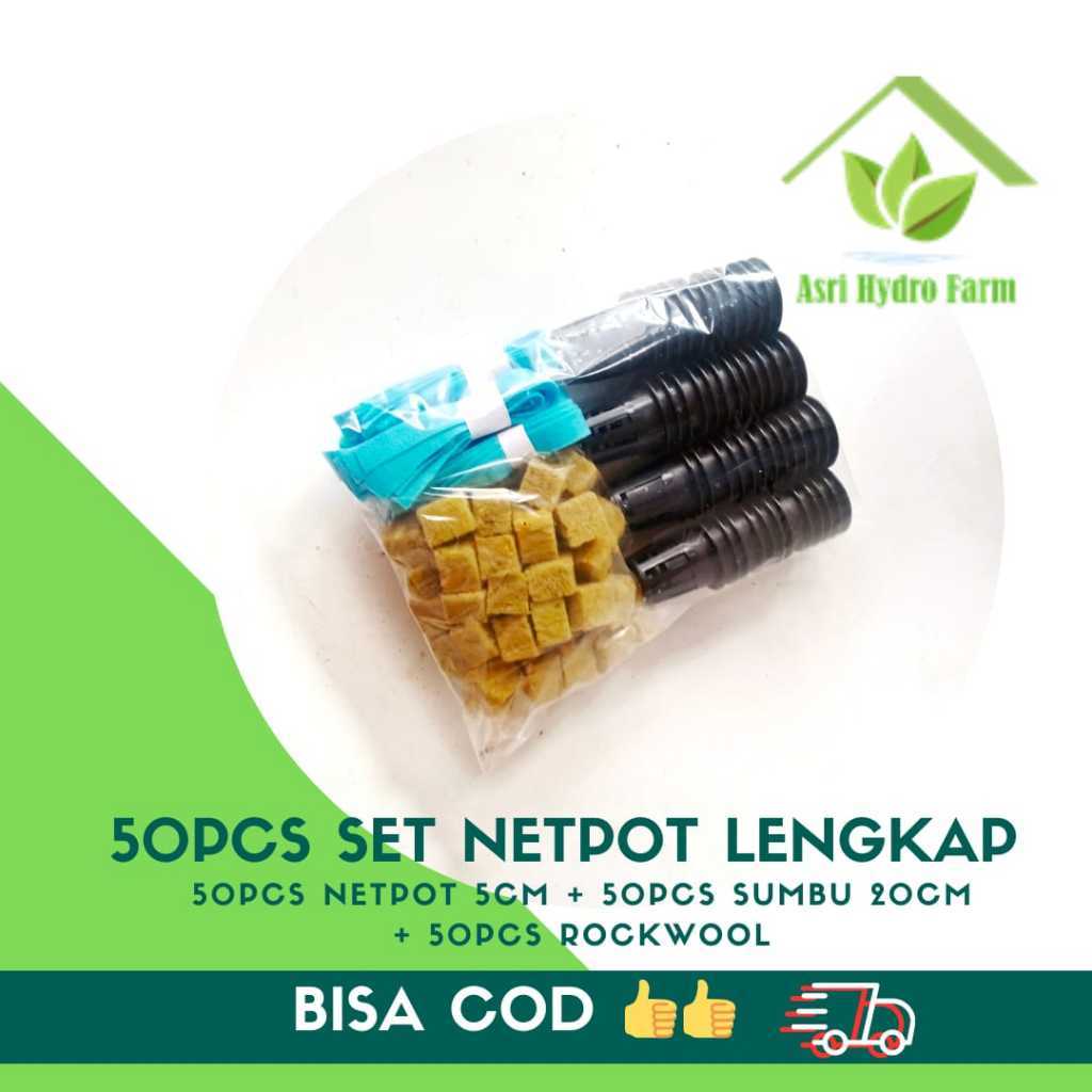 PROMO50 SET Perlengkapan Hidroponik Set Lengkap Netpot 5cm Rockwool Flanel 50set/BallTERLARIS
