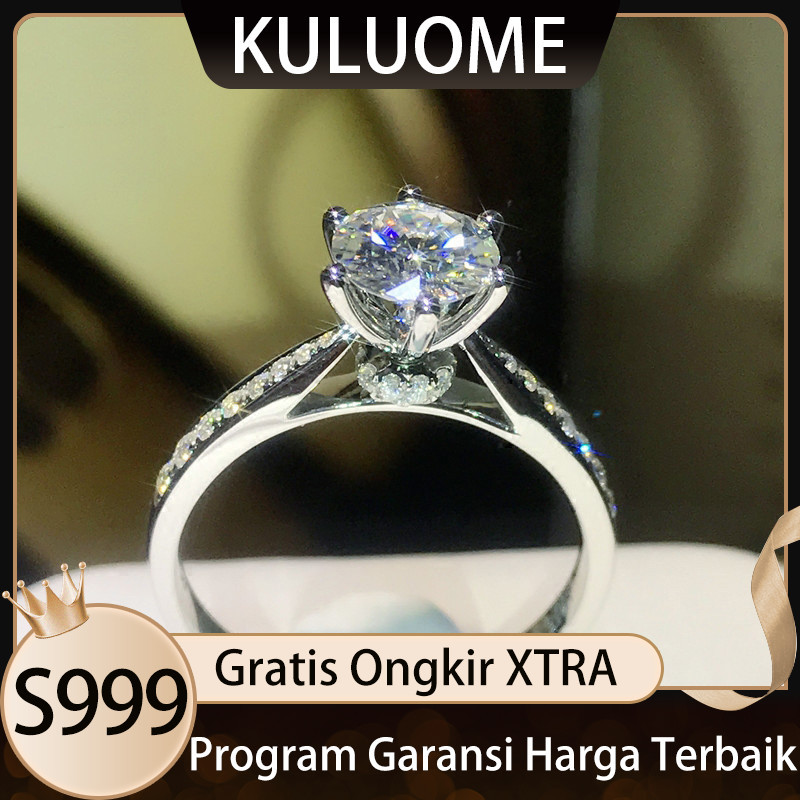KULUOME Cincin Berlian Imitasi Moissanite 2 Karat Emas Putih Cincin Jari Telunjuk Hadiah Pernikahan 