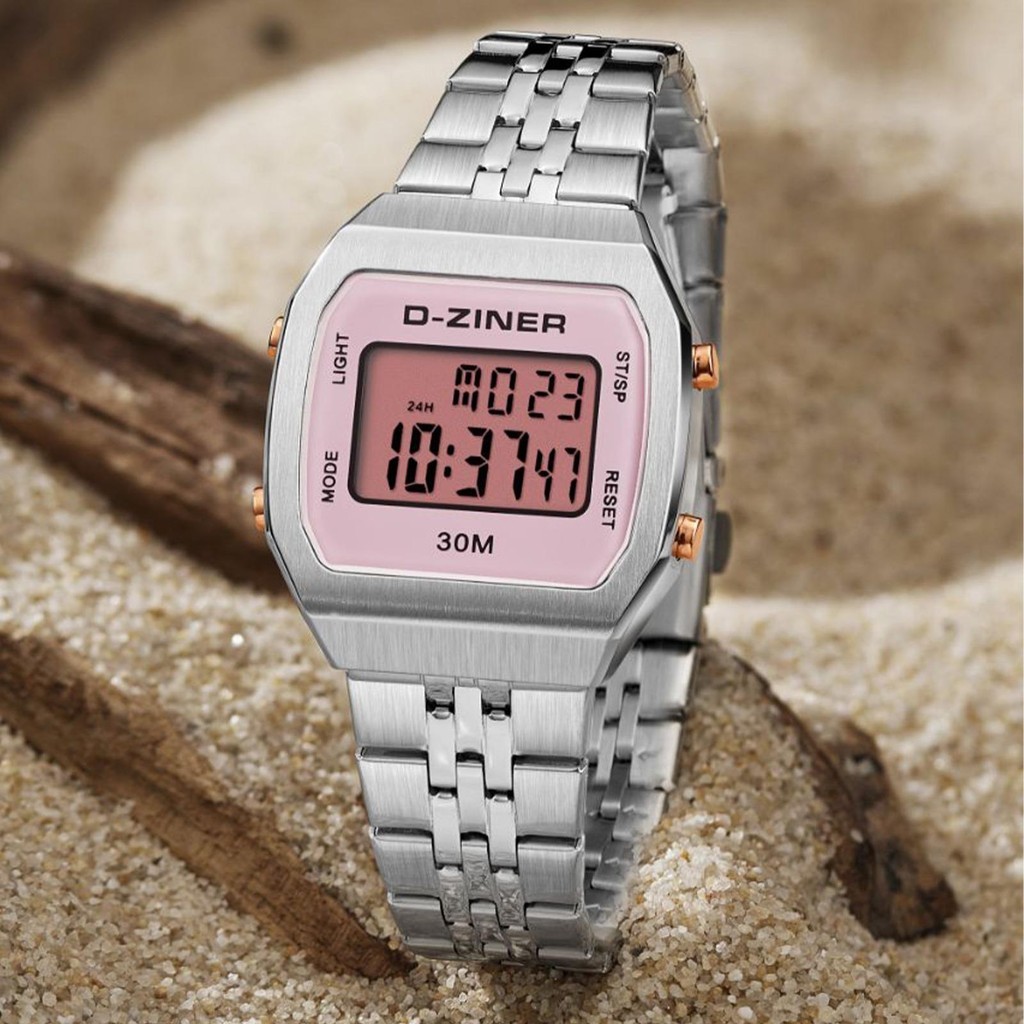 Buy 1 Get 1  Jam Tangan  Dziner Jam Tangan Wanita 8370 Digital Rantai Stainless Steel Water Resistan