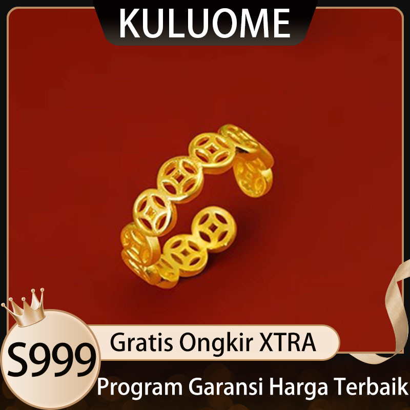 KULUOME Cincin Emas Vietnam Pasir Emas Jadi Kaya Cincin Koin Tembaga Kecil Cincin Terbuka yang Dapat
