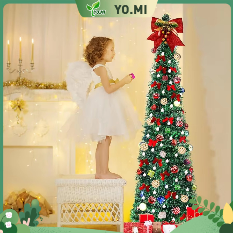 Pohon Natal Lipat Pohon Natal Pop-Up Pohon Natal Lipat Tipis Seperti Hijau Slimline Cocok untuk hias