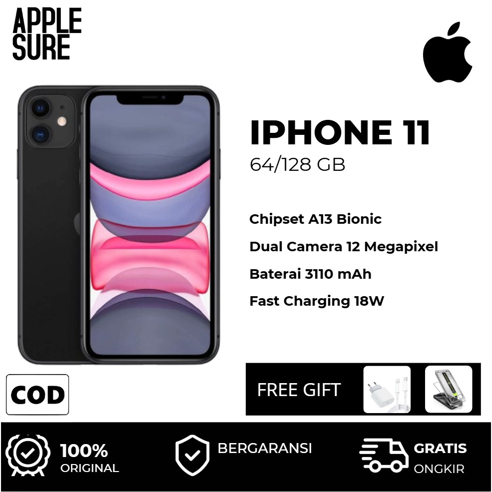 Jual Hp Apple iPhone 11 256GB 128GB 64GB FULLSET (Sim Card Tray + Handset) Second inter ORIGINAL BER