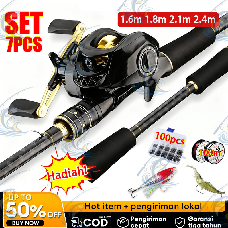 Joran Pancing Set Satu set reel full metal Setelan dan Carbon joran 7.2: 1 Rasio Dan 2 Bagian pancin