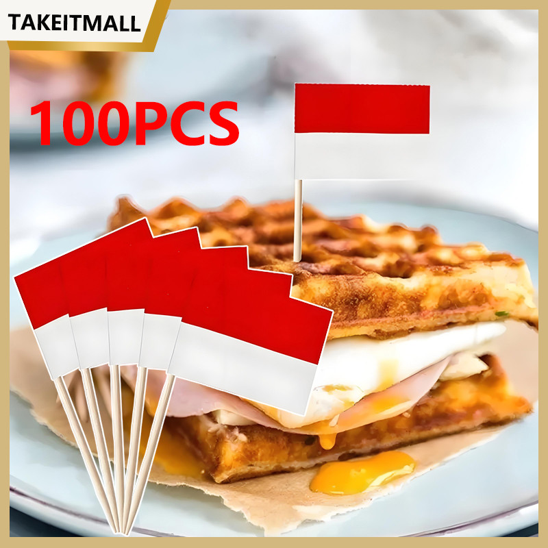 Isi 100 Tusuk Gigi Bendera Indonesia Bendera /Bendera Tusuk Burger Custom Logo / Burger Flags