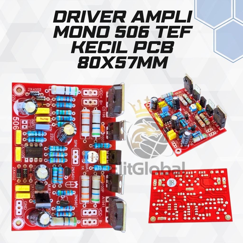 Driver Amplifier Mono 506 TEF PCB Kecil 80x57mm Transistor C5198/A1941