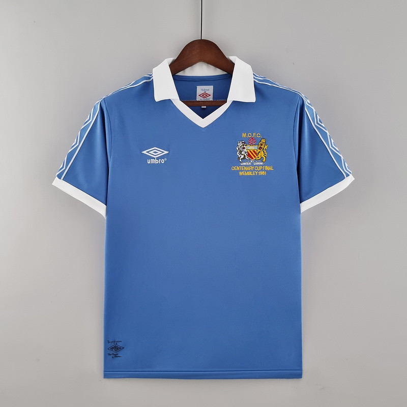 Jersey Retro Manchester City 81/82 home a71 Bola Retro football T shirt pria
