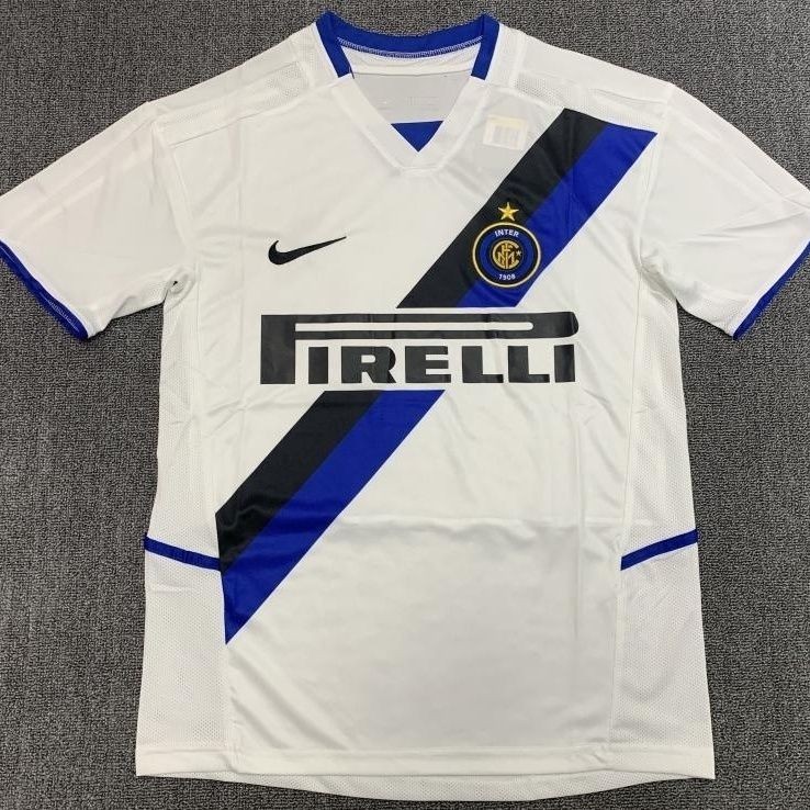 Jersey Sepak Bola Lengan Pendek Tandang Inter Milan Dewasa Retro 2002-03 T shirt pria