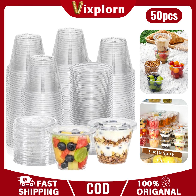 Vixplorn 50PCS Puding Jelly Cup + Tutup Gelas Cangkir Cup Dessert Box Mini 150ML Kotak Dessert Box