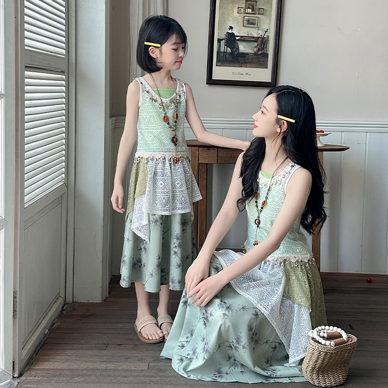 Set pakaian ibu dan anak-anak, gaun pakaian ibu dan anak-anak
