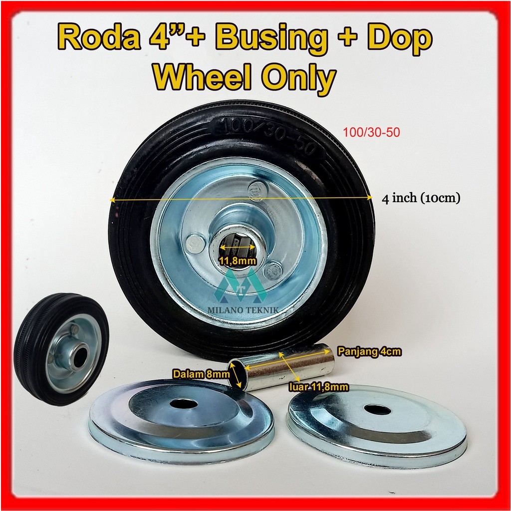 Roda Troli 4" Wheel Only Roda Karet Etalase Gerobak 4 inch