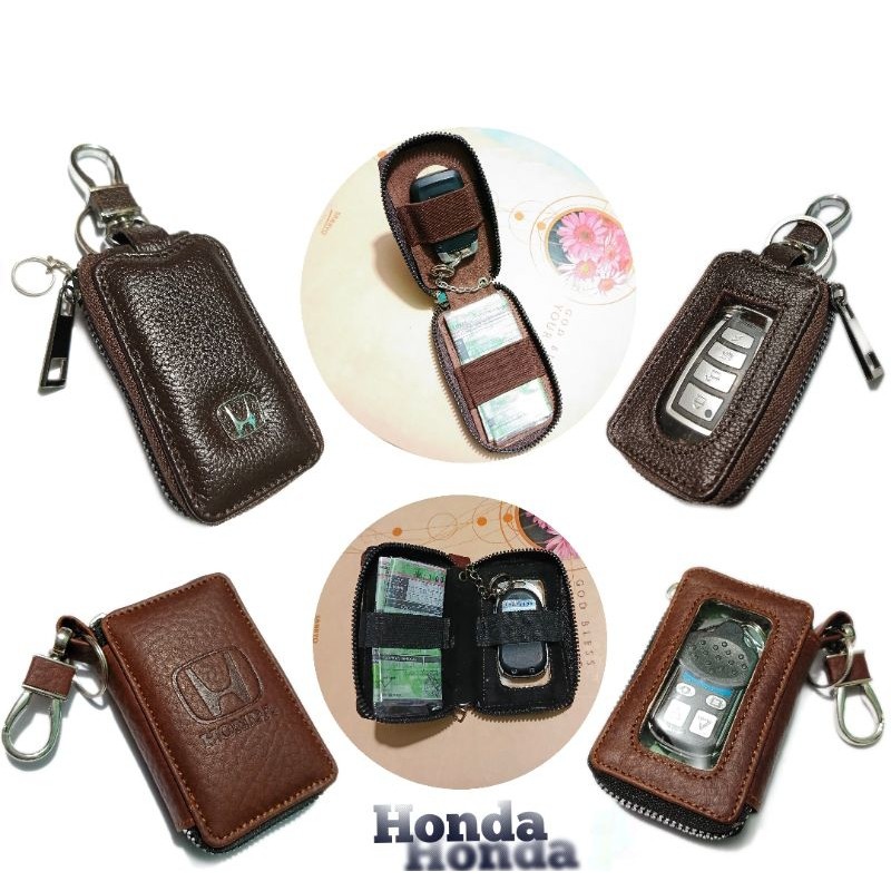 Dompet kunci remote keyless mobil Honda kulit asli dompet STNK mobil kulit