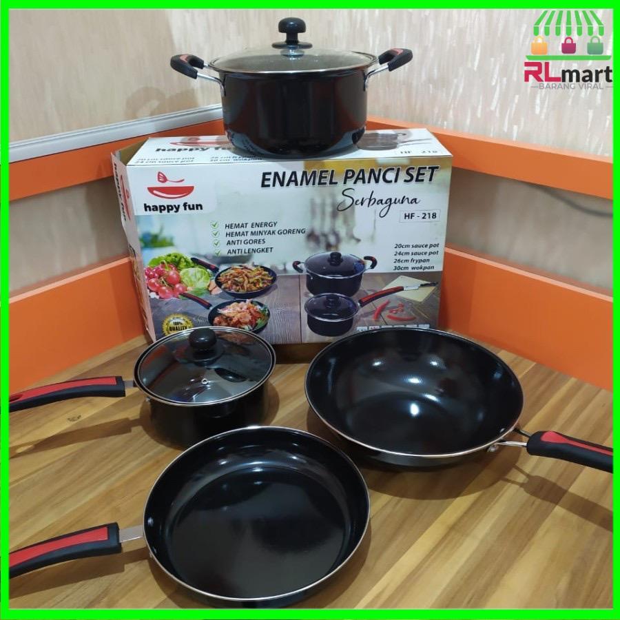 Panci Set Enamel 6 Pcs Happy Fun HF-218 -RLMART