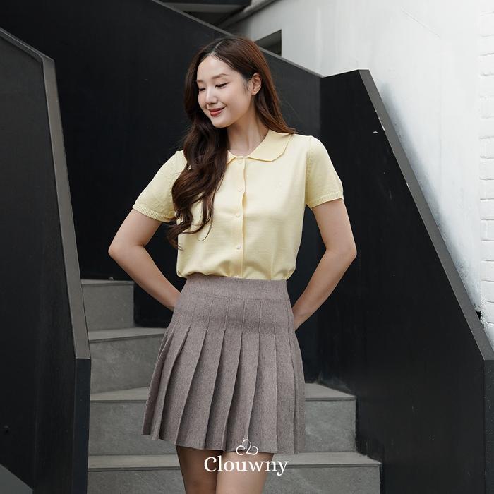 promo  -Clouwny Pleated Knit Skirt Bahan Rok nita Korea Modern Korean Style Premium Knit Mini Pendek