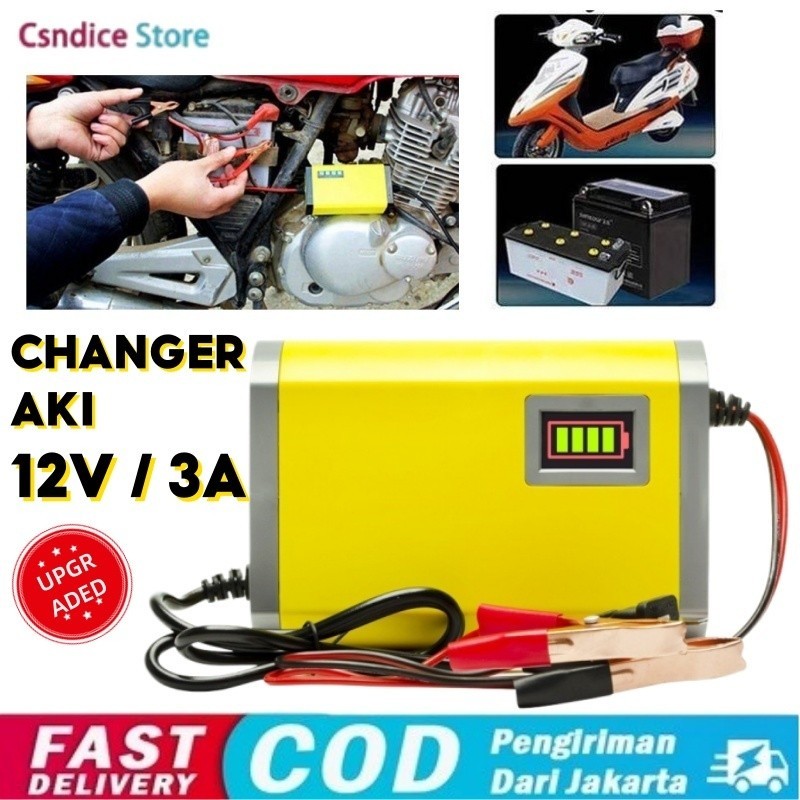 Charger Aki Portable 12V 3A Motor Mobil Cas Casan Aki Motor Charger Aki Motor 12v Otomatis/Casan Aki