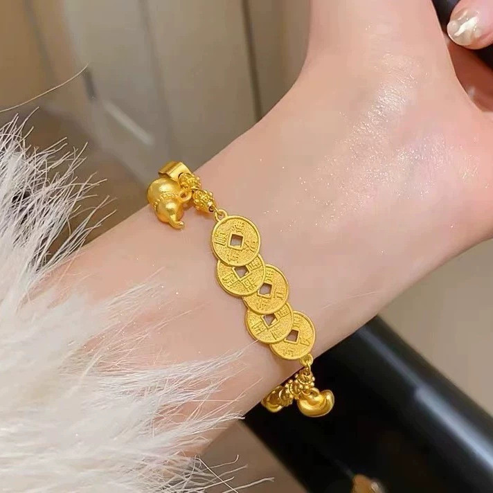 Koin Tembaga Lima Kaisar Emas Tradisional Gaya Baru Cina Koin Tembaga Kekayaan Gelang Manik