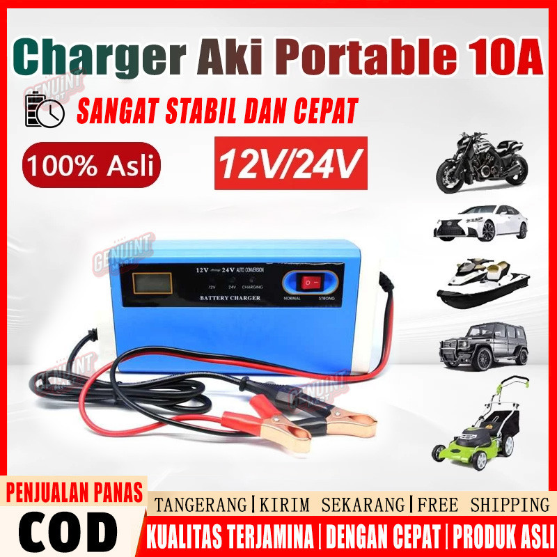(Elvonik) Charger Aki Mobil Motor 12V-24V 10A/ Charger Aki Portable 12V-24V 10A Mobil dan Motor LCD 