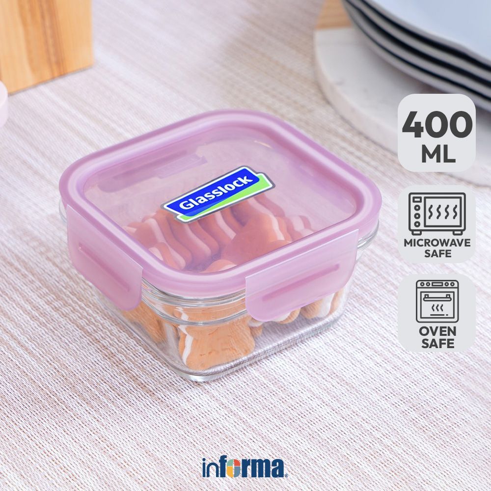 Informa Glasslock 400 ml Fancy Wadah Makanan Square - Ungu Food Container Kotak Makan Food Grade Ser