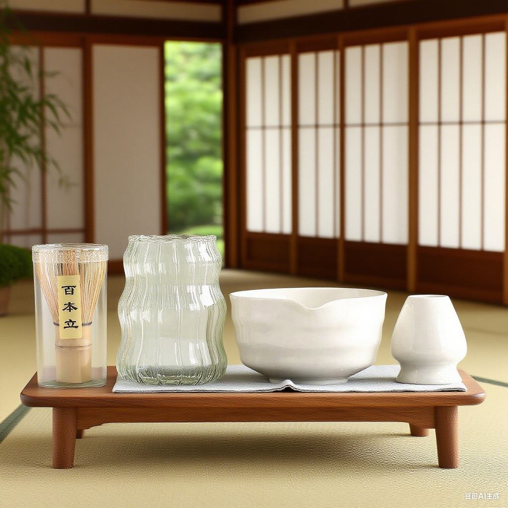 Elegant Home Matcha Set 7piece Inclung Ceramic Bowl Glass Cup Whisk Stand Complete Tea Ceremony Kit 