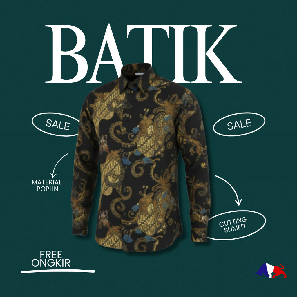 RICARDO Kemeja Batik Slim Fit Brown – Cotton Poplin, 1 saku , Stylish & Cool 32580