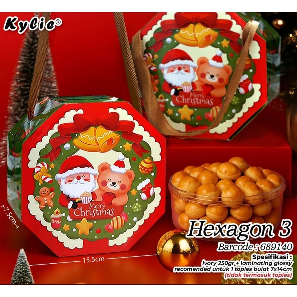 Hexagon box natal 1 toples 450gr box natal 1 toples 500gr box natal kuker box natal kue kering dus n