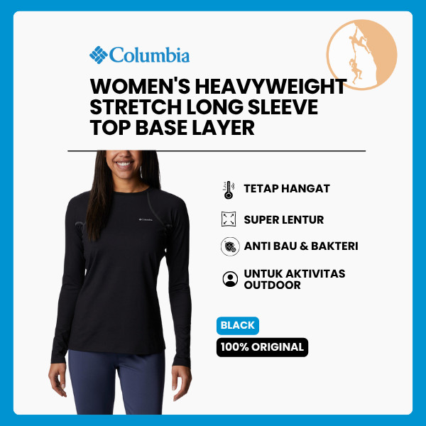 Kaos Baselayer Lengan Panjang Wanita - Columbia Women Black Heavyweight Stretch Long Sleeve