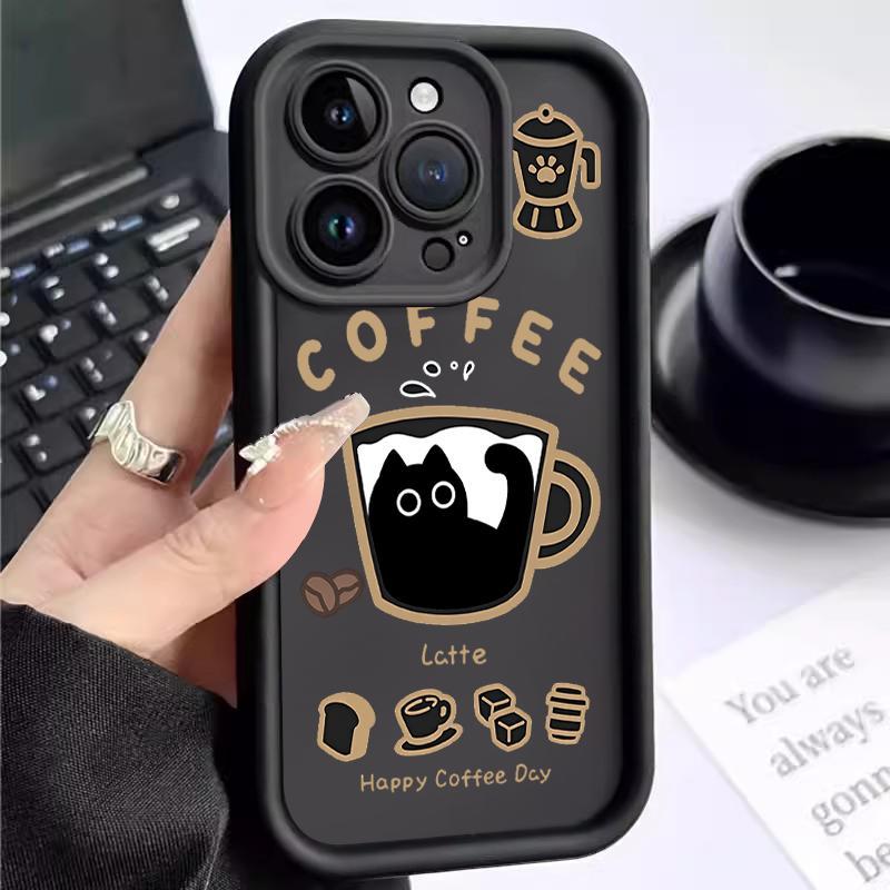 Case OPPO Reno5 4G 5G Reno3 Reno4 F Lite K Z Reno6 Soft Pro Camera Kartun Kucing Kopi Kesing Hp