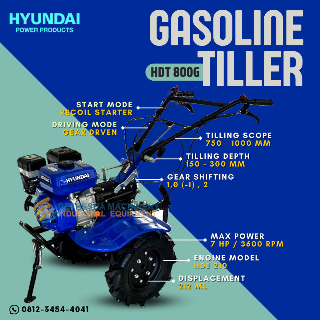 Mesin Traktor Mini HYUNDAI HDT 800G Cultivator Bensin - Tiller Bajak Sawah