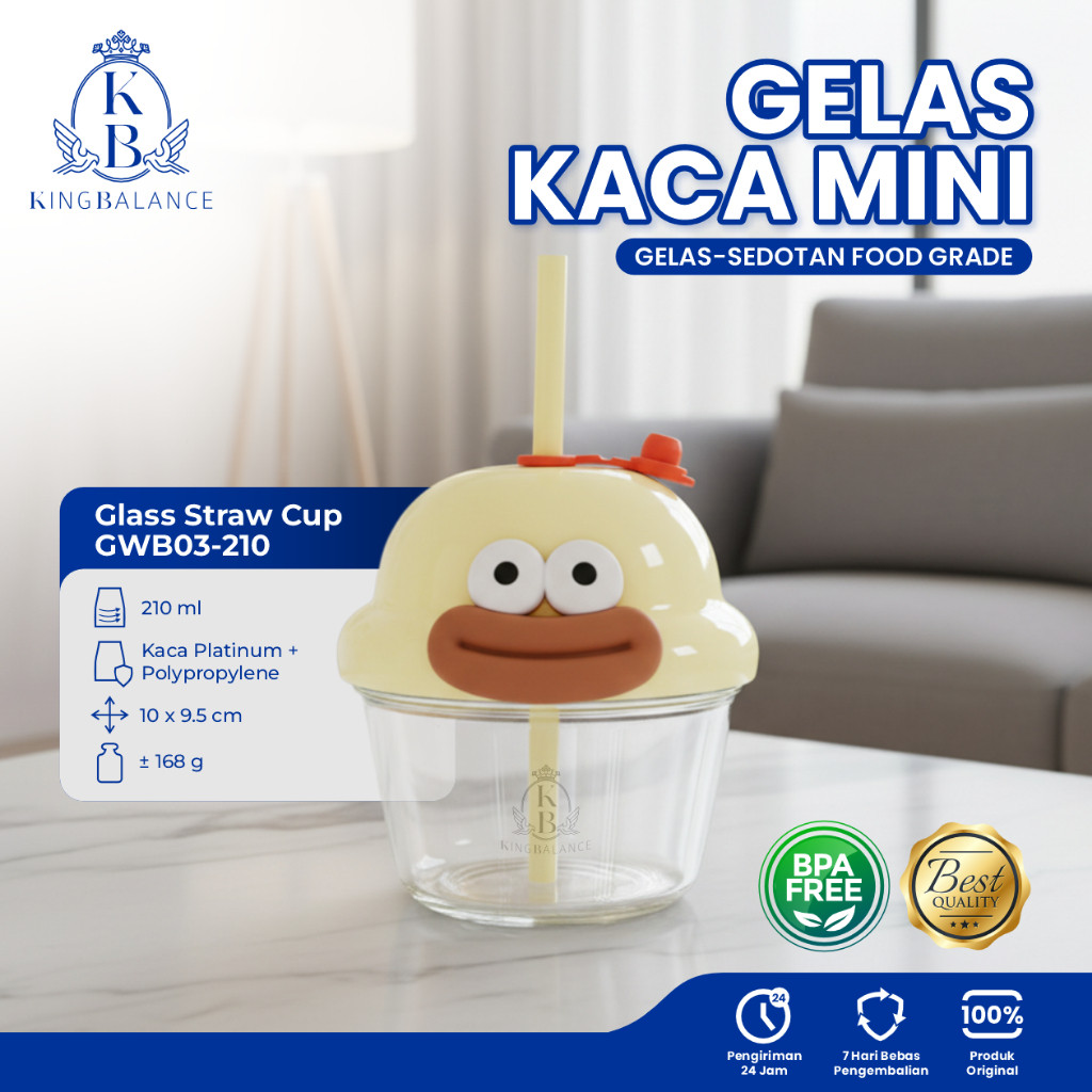 Gelas Kaca Tutup Gelas Kecil Kaca Minum Anak Anti Tumpah Karakter Lucu GWB03-210