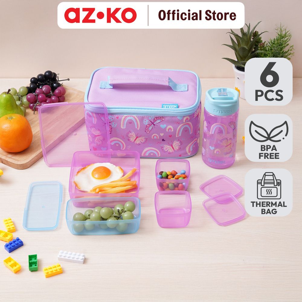 AZKO Smash Set Kiddo Kotak Makan Anak Dengan Tas Insulated Kids Bento Lunch Kit Set Kotak Makan Dan 
