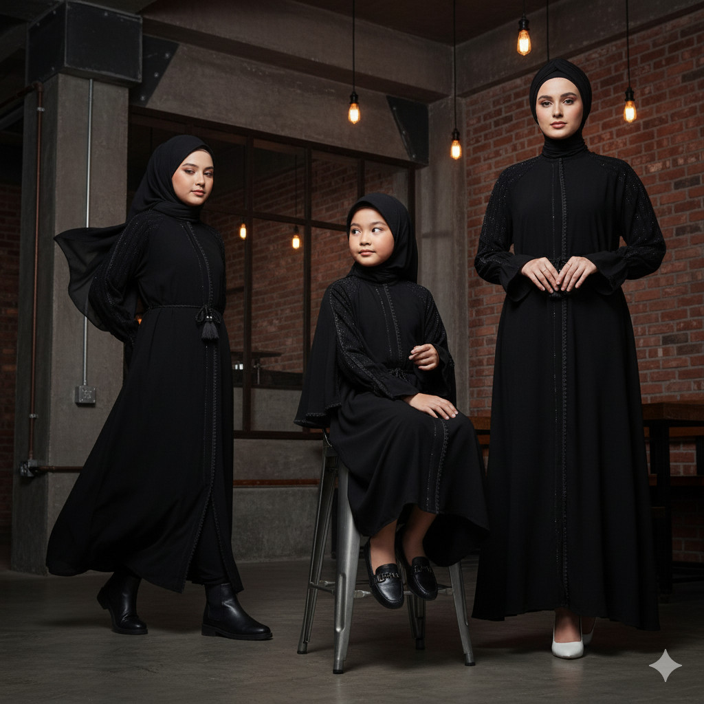 Gamis Hitam Wanita Anak Remaja Terbaru 2026 Lengan Renda Elegan Cocok untuk Lebaran