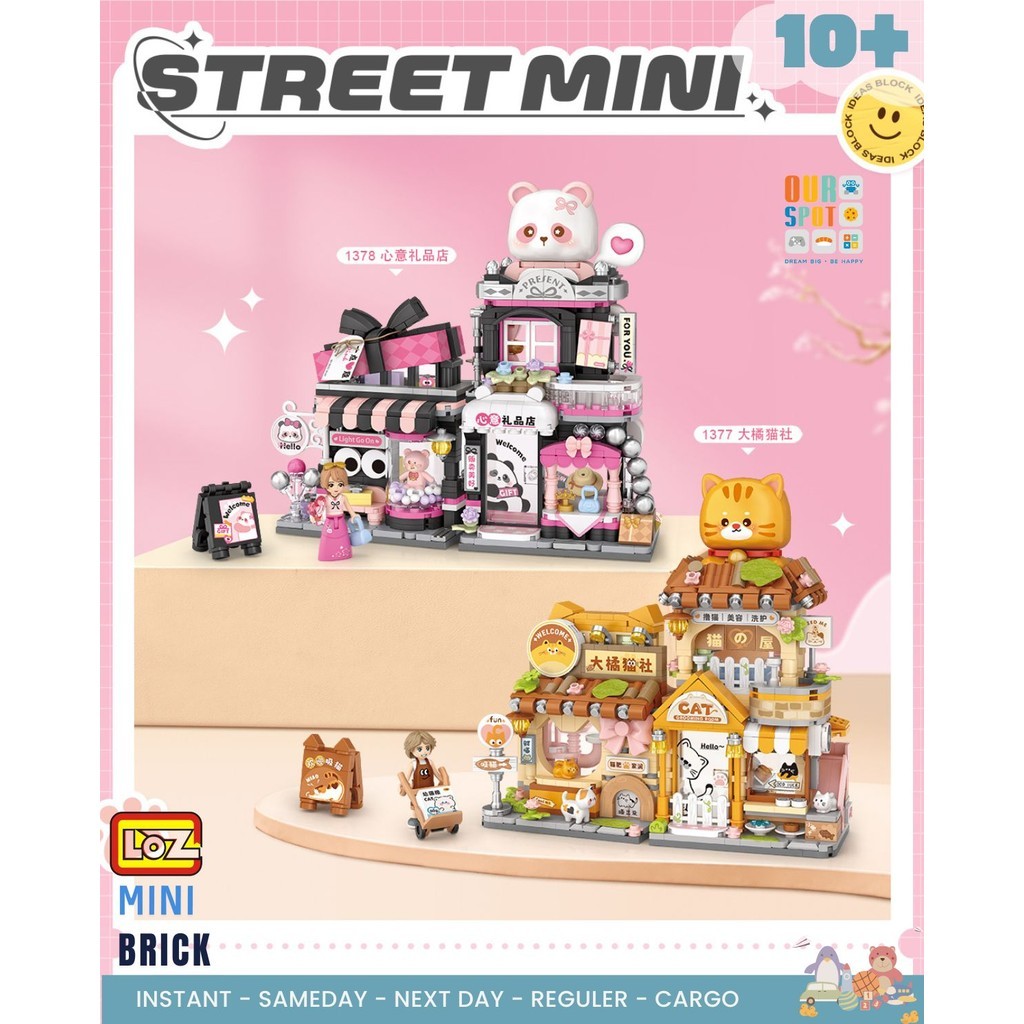 JAJAROMA  LOZ 1377 Cat shop dan 1378 Gift shop - LOZ Street mini - loz mini brick - loz mini ideas