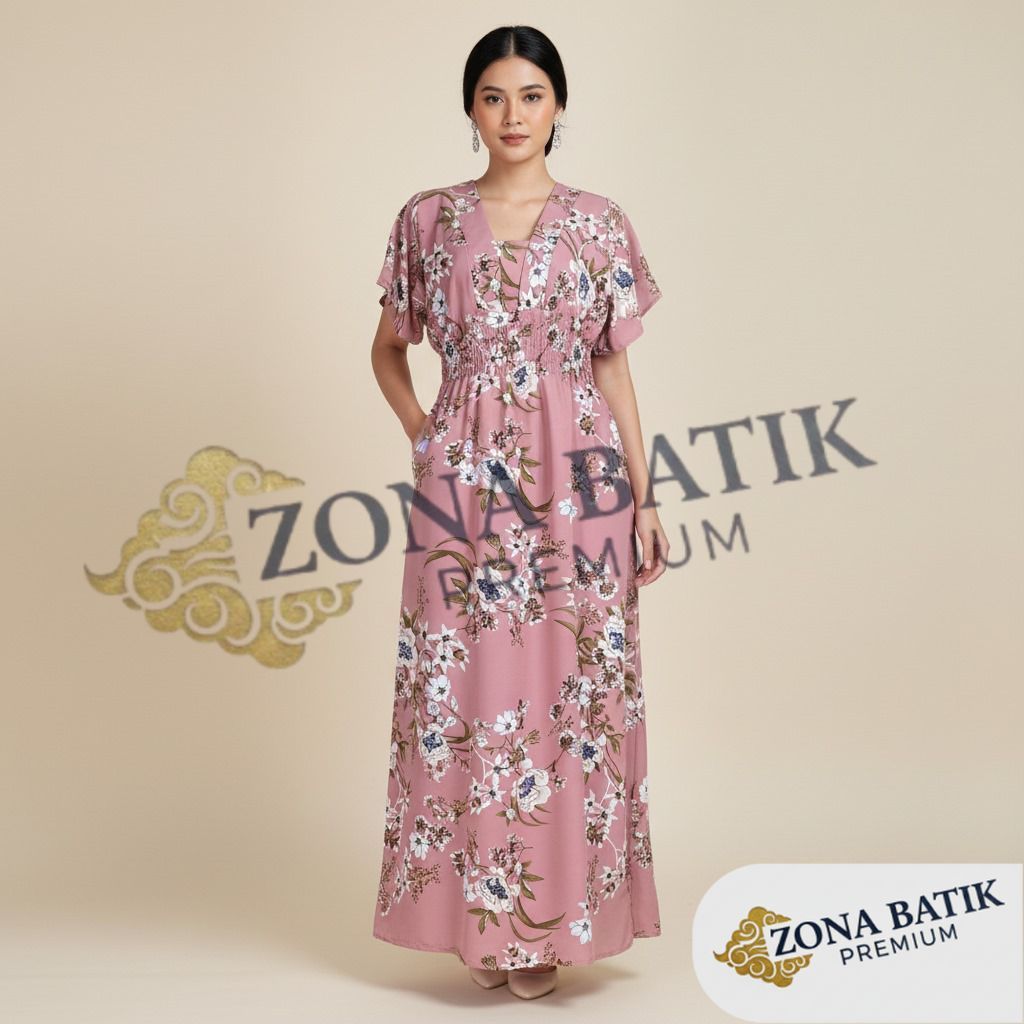 Dress Batik Wanita Lengan Panjang Nabila Rayon Twill Premium | Gamis Midi Dres Busui Adem Modern Kek