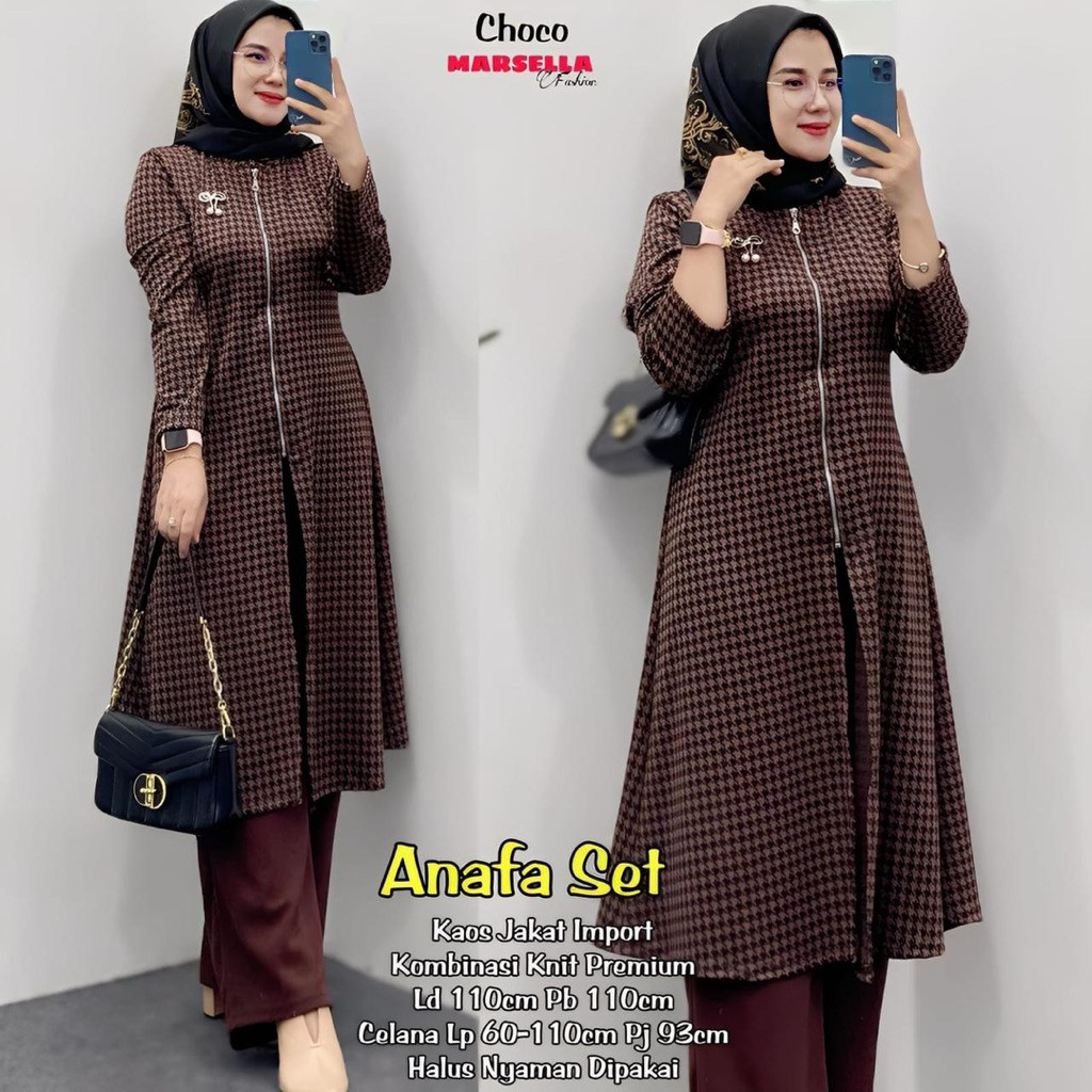 YULIA SET Setelan Wanita Tunik + Celana Bahan Premium Import Nyaman Adem Dipakai  Marsella Fashion e
