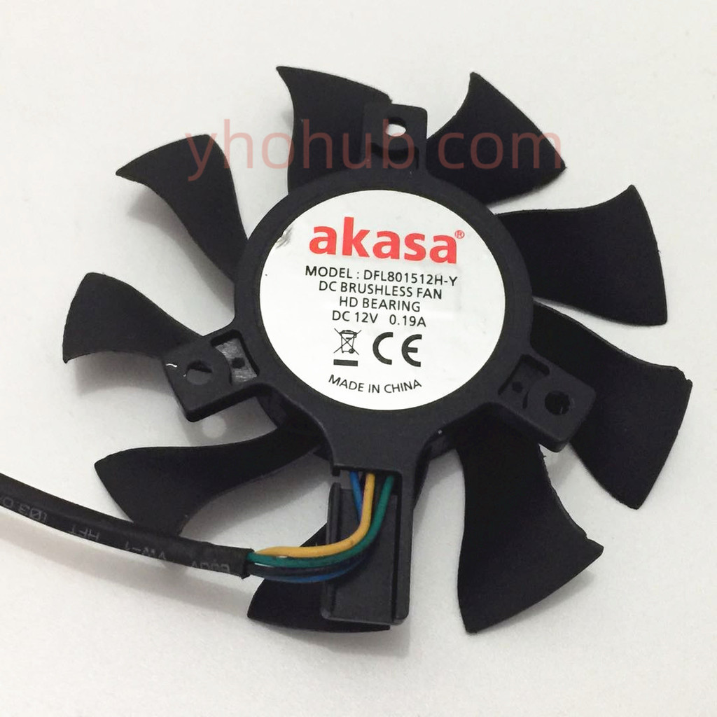 akasa DFL801512H-Y Graphics Cooling Fan DC 12V 0.19A 4-Wire