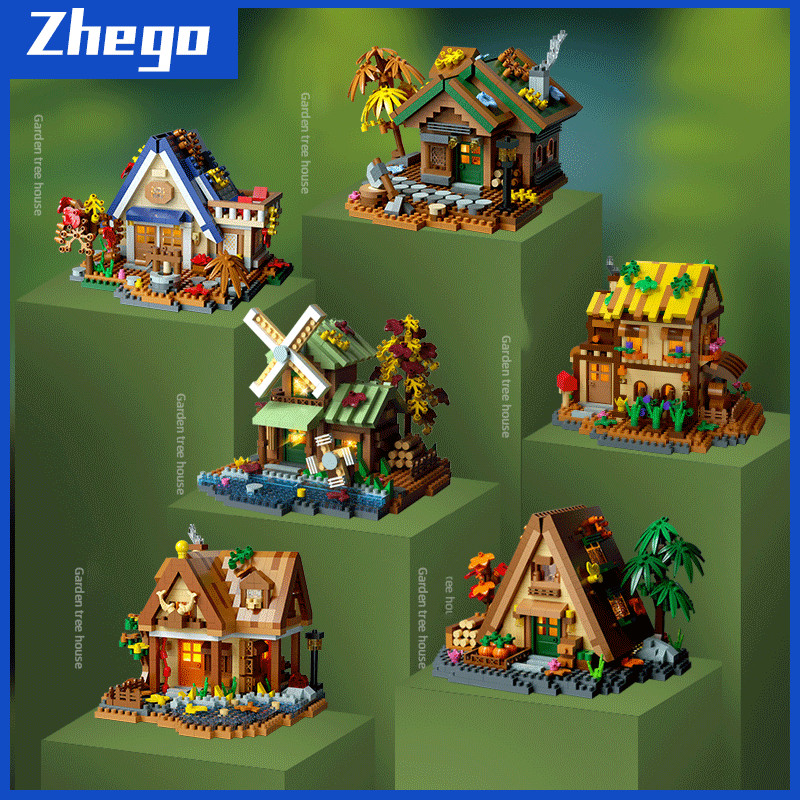 Mainan Balok Tree House Assembled Building Blocks Kabin Hutan Model Brick