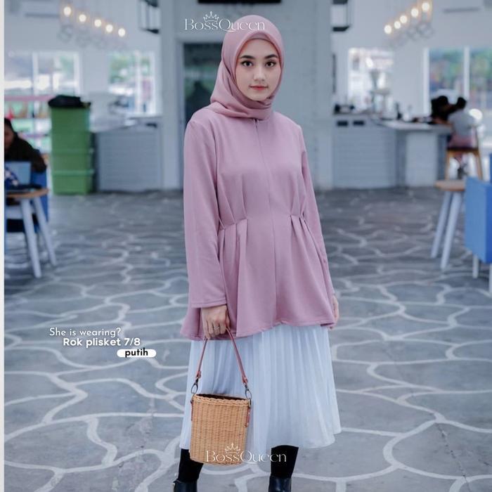 promo  -Rok plisket pendek 7/8 / nita model payung / Rok kerja plisket - Hitam