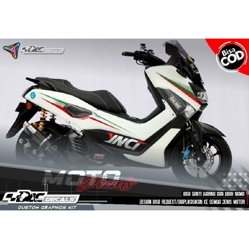 Stiker Motor Decal NMAX Full Body Motif Variasi putih lis merah hijau Murah Berkwalitas